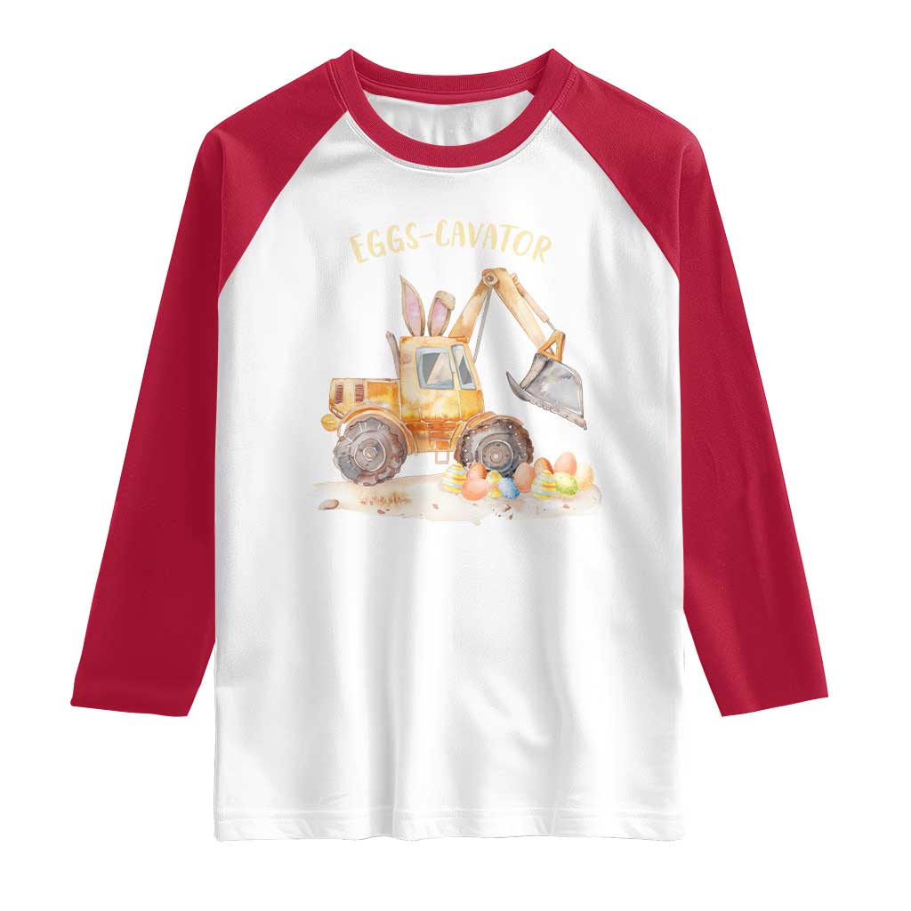 Funny Easter Day Excavator Raglan Shirt Eggs-Cavator Bunny Construction Trucks