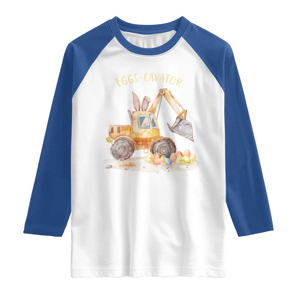 Funny Easter Day Excavator Raglan Shirt Eggs-Cavator Bunny Construction Trucks