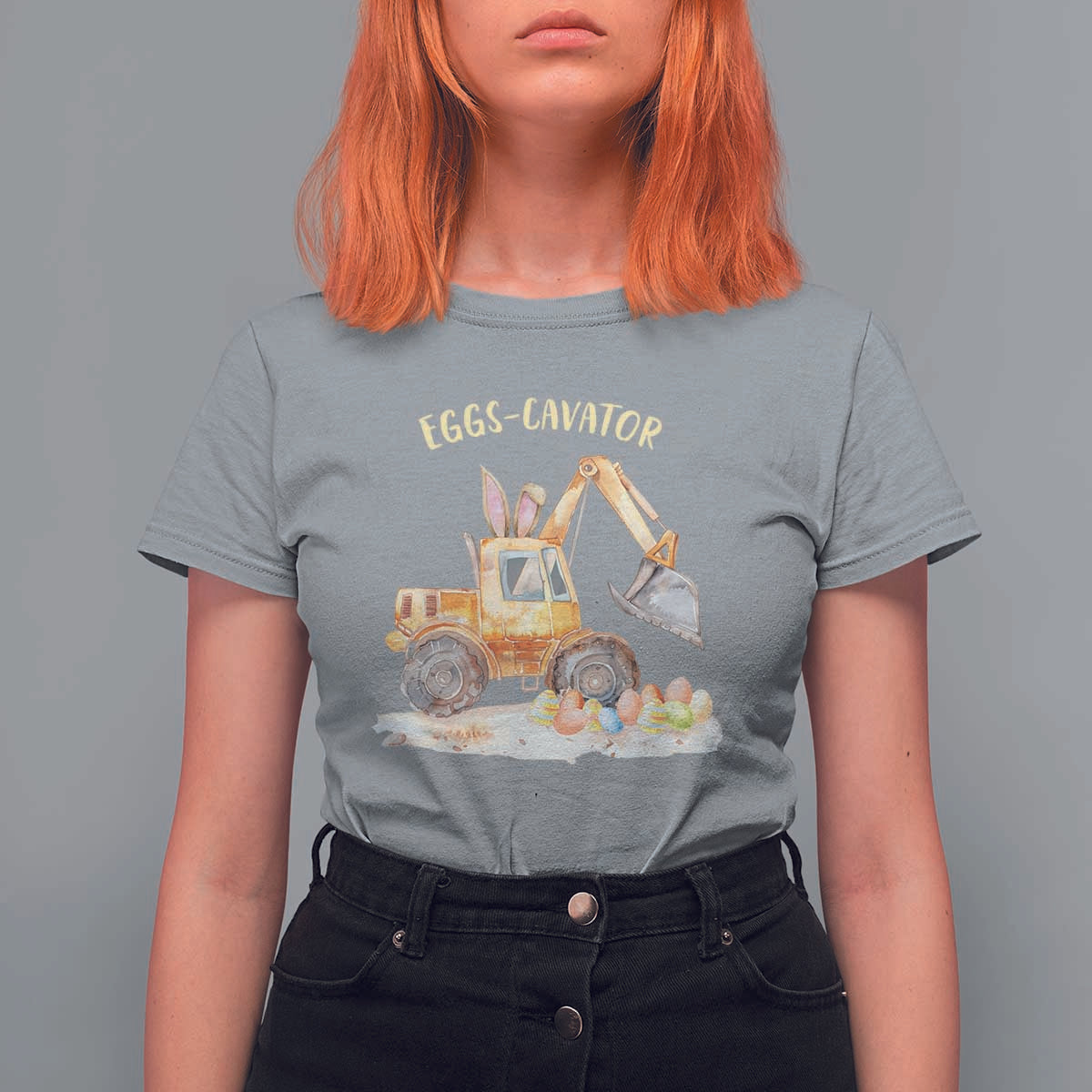 Funny Easter Day Excavator T Shirt For Women Eggs-Cavator Bunny Construction Trucks