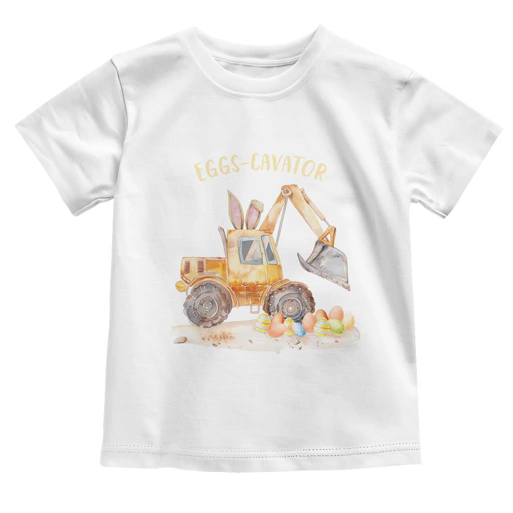 Funny Easter Day Excavator Toddler T Shirt Eggs-Cavator Bunny Construction Trucks