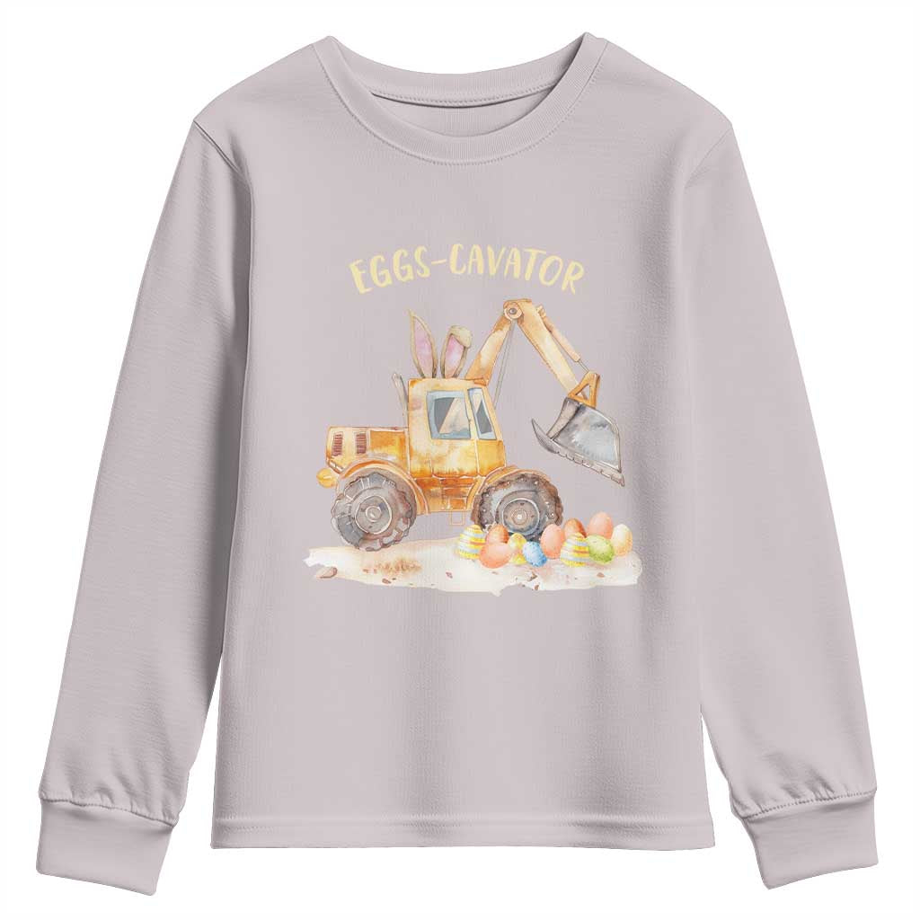 Funny Easter Day Excavator Youth Sweatshirt Eggs-Cavator Bunny Construction Trucks