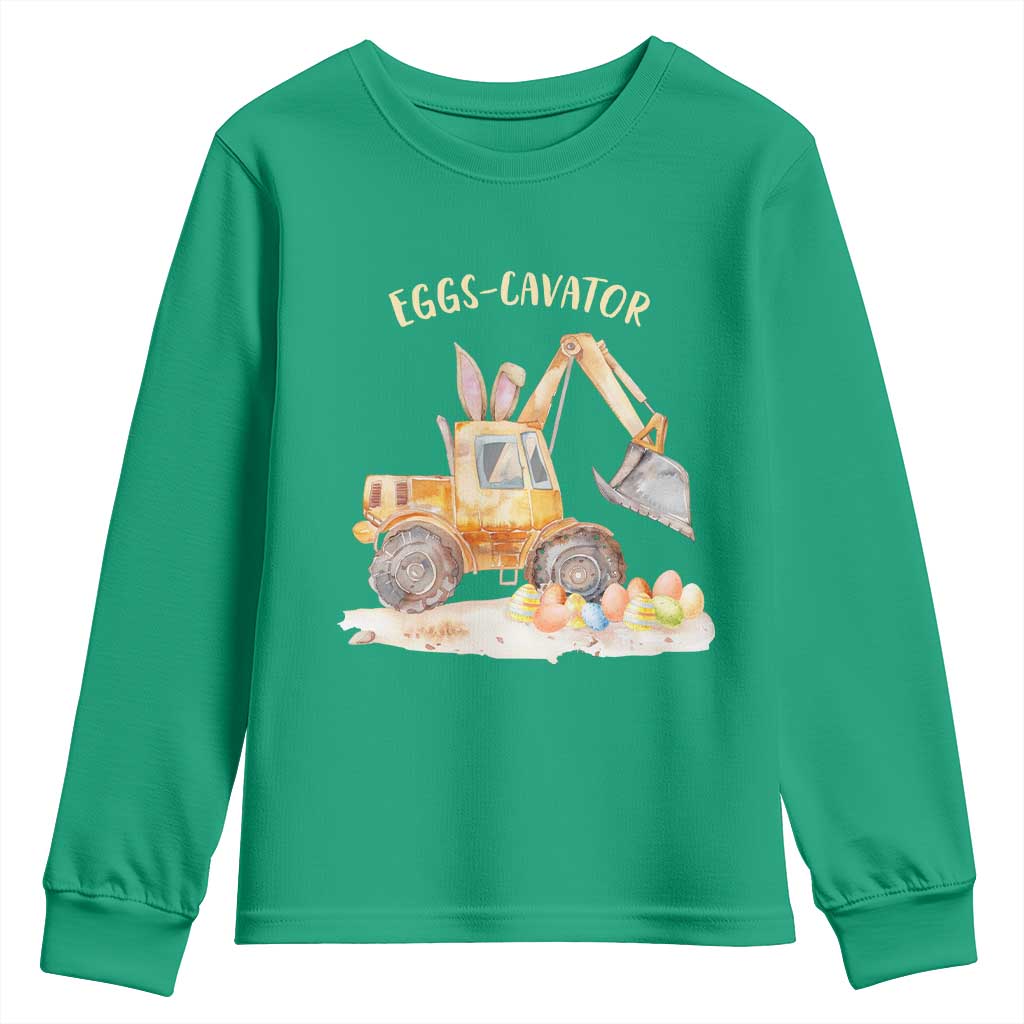 Funny Easter Day Excavator Youth Sweatshirt Eggs-Cavator Bunny Construction Trucks
