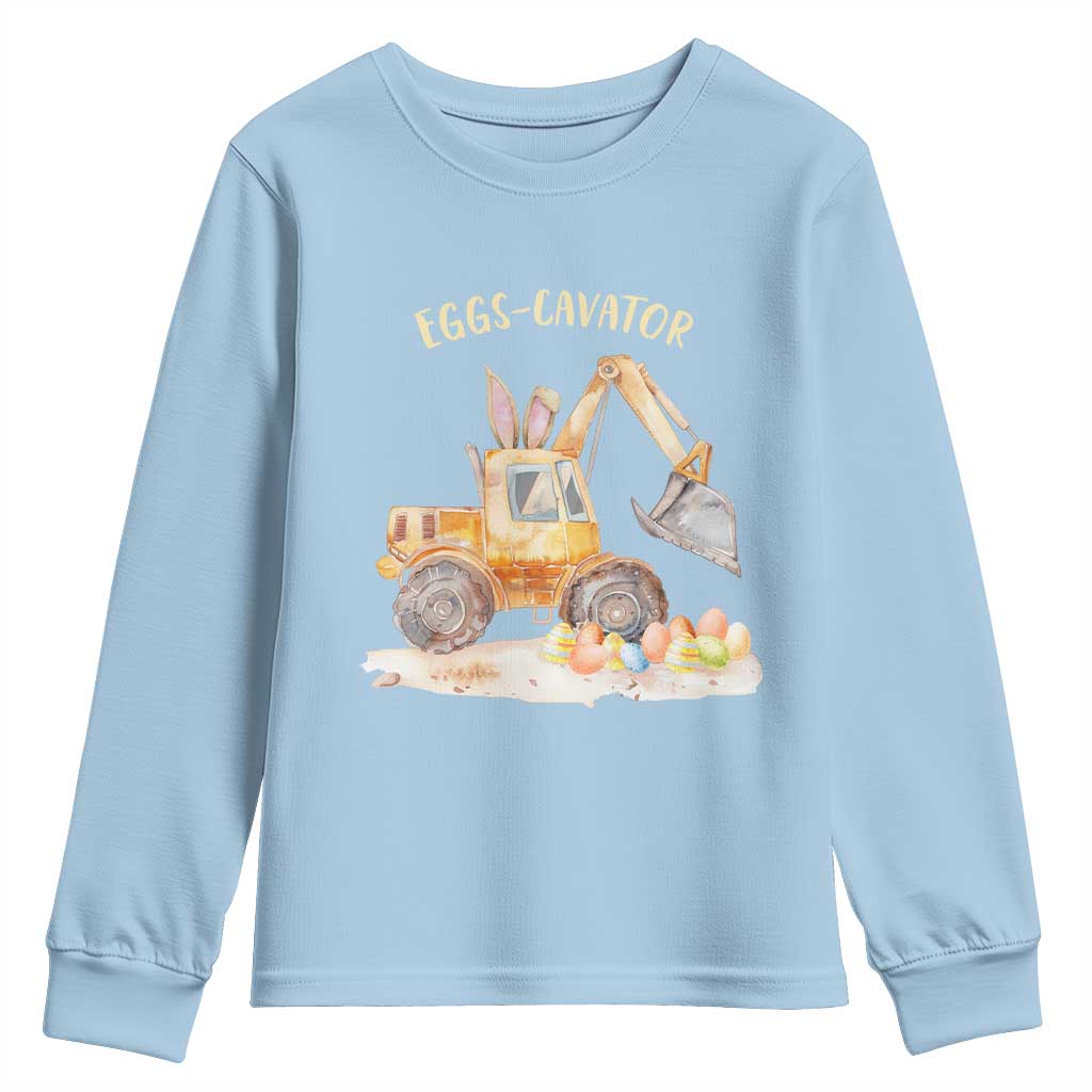 Funny Easter Day Excavator Youth Sweatshirt Eggs-Cavator Bunny Construction Trucks