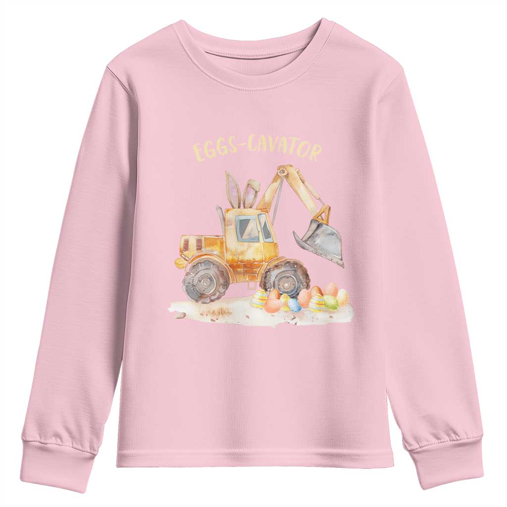 Funny Easter Day Excavator Youth Sweatshirt Eggs-Cavator Bunny Construction Trucks