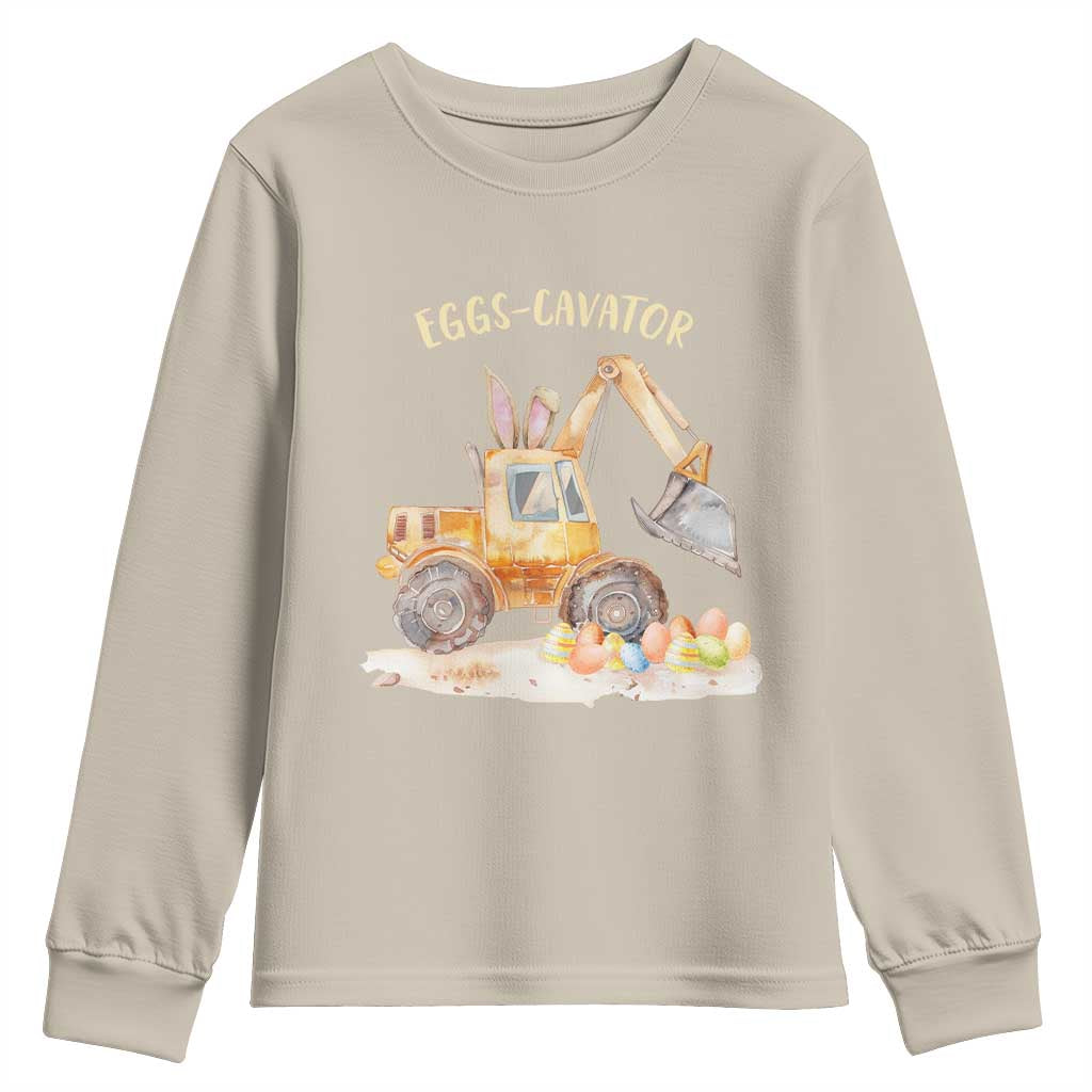Funny Easter Day Excavator Youth Sweatshirt Eggs-Cavator Bunny Construction Trucks