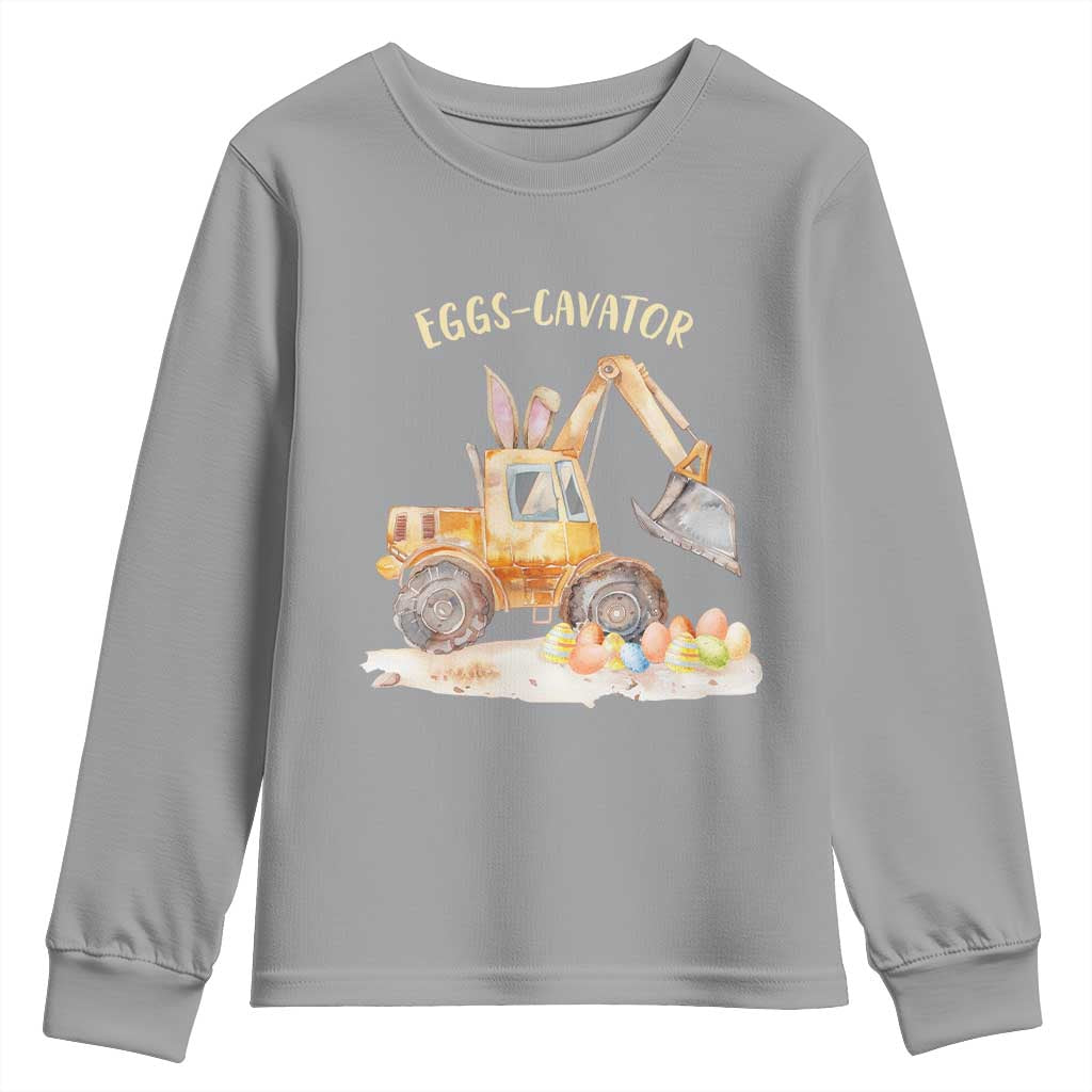 Funny Easter Day Excavator Youth Sweatshirt Eggs-Cavator Bunny Construction Trucks