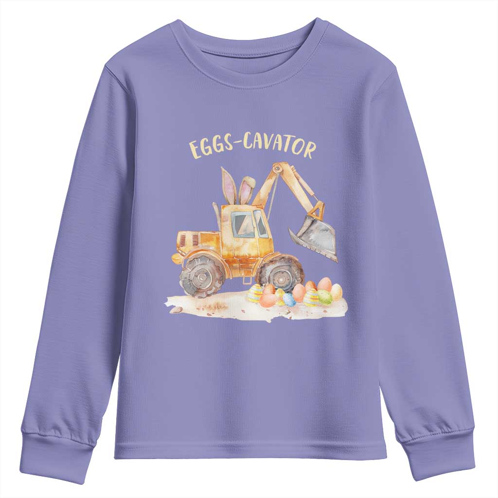 Funny Easter Day Excavator Youth Sweatshirt Eggs-Cavator Bunny Construction Trucks