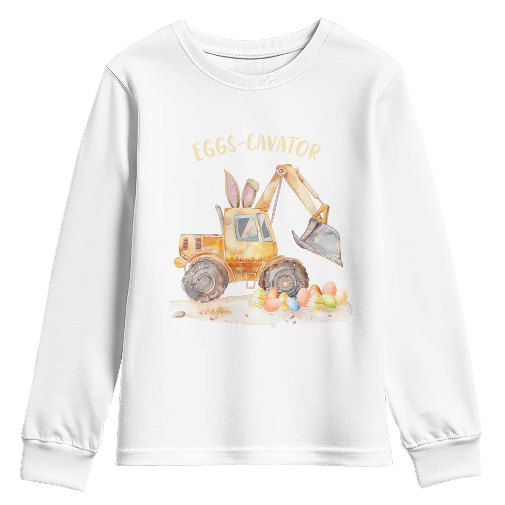 Funny Easter Day Excavator Youth Sweatshirt Eggs-Cavator Bunny Construction Trucks