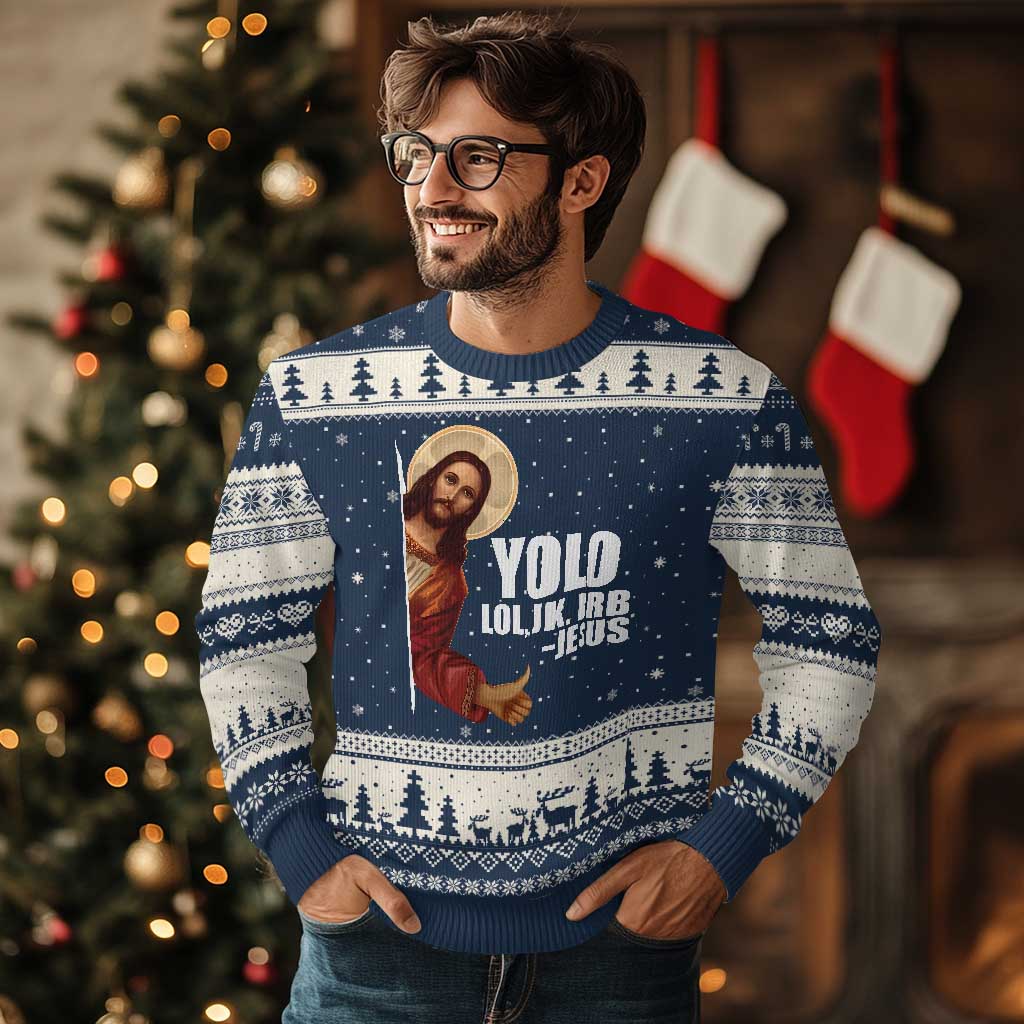 Funny Resurrection Christians Easter Day Ugly Christmas Sweater YOLO LOL JK BRB Jesus - Wonder Print Shop