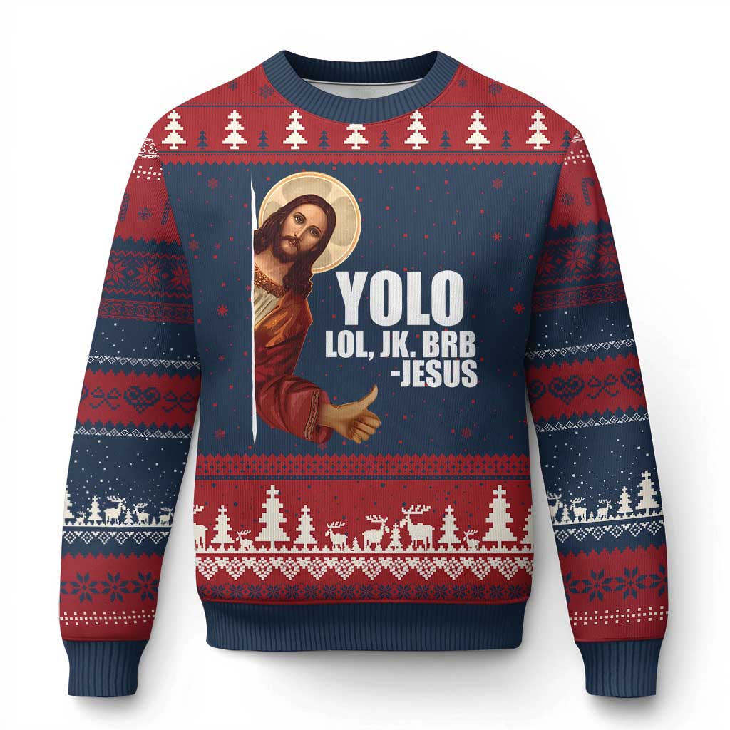 Funny Resurrection Christians Easter Day Ugly Christmas Sweater YOLO LOL JK BRB Jesus - Wonder Print Shop