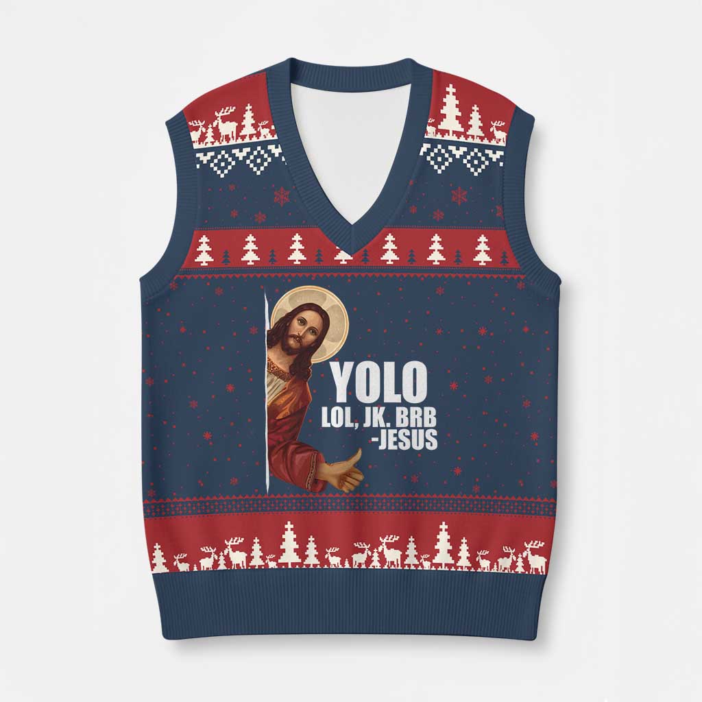 Funny Resurrection Christians Easter Day V-Neck Knit Sweater Vest YOLO LOL JK BRB Jesus - Wonder Print Shop