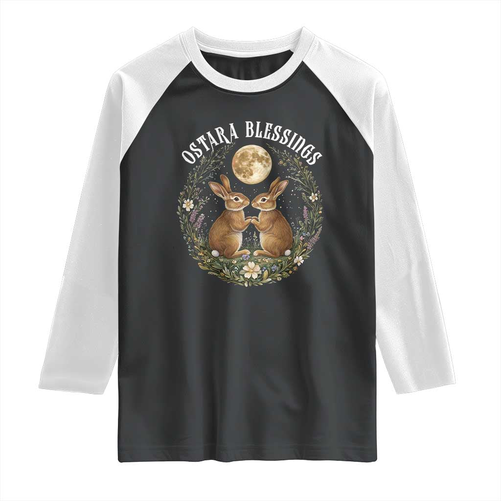 Ostara Blessing Pagan Eostre Easter Day Raglan Shirt Spring Moon Rabbit Spring Equinox Festival