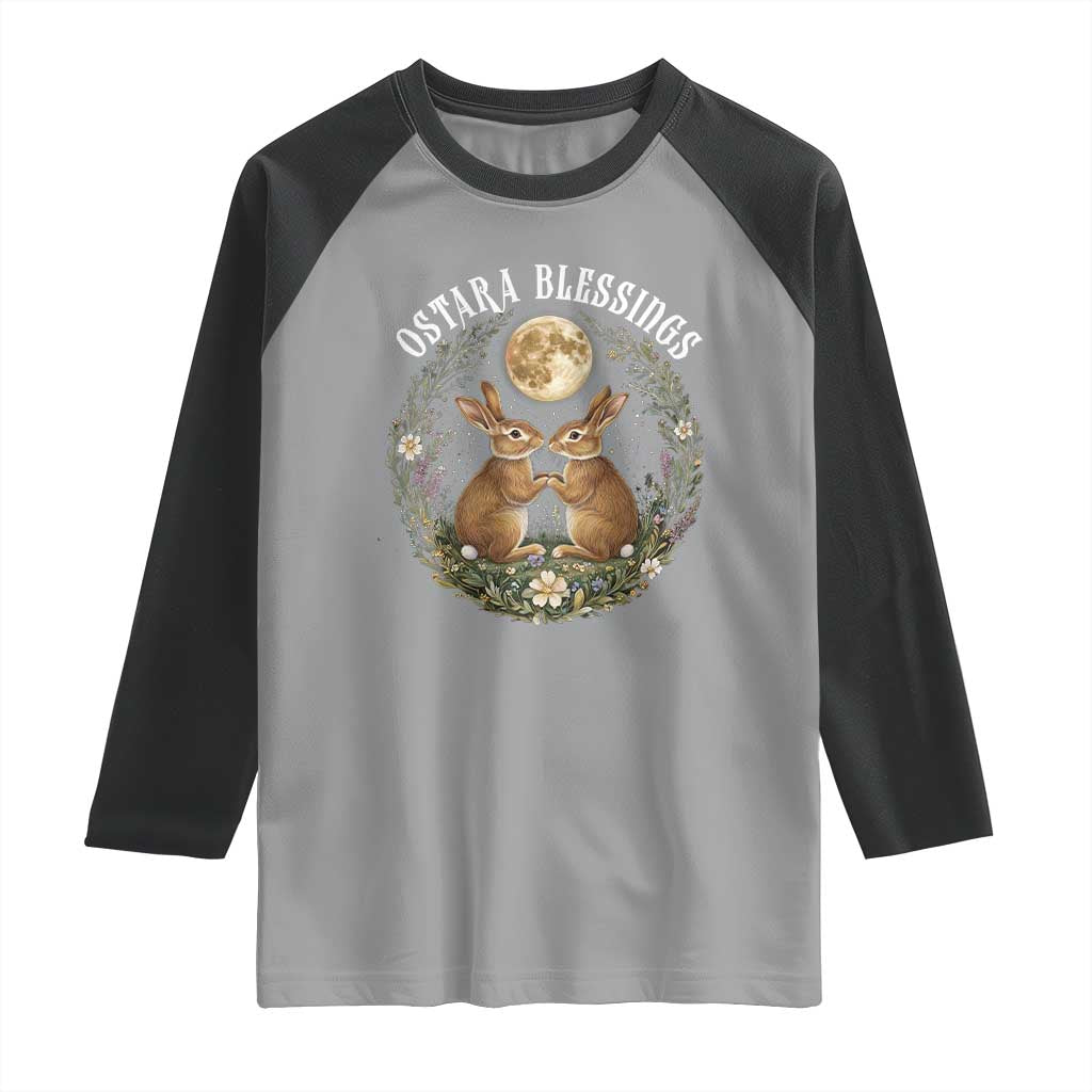 Ostara Blessing Pagan Eostre Easter Day Raglan Shirt Spring Moon Rabbit Spring Equinox Festival