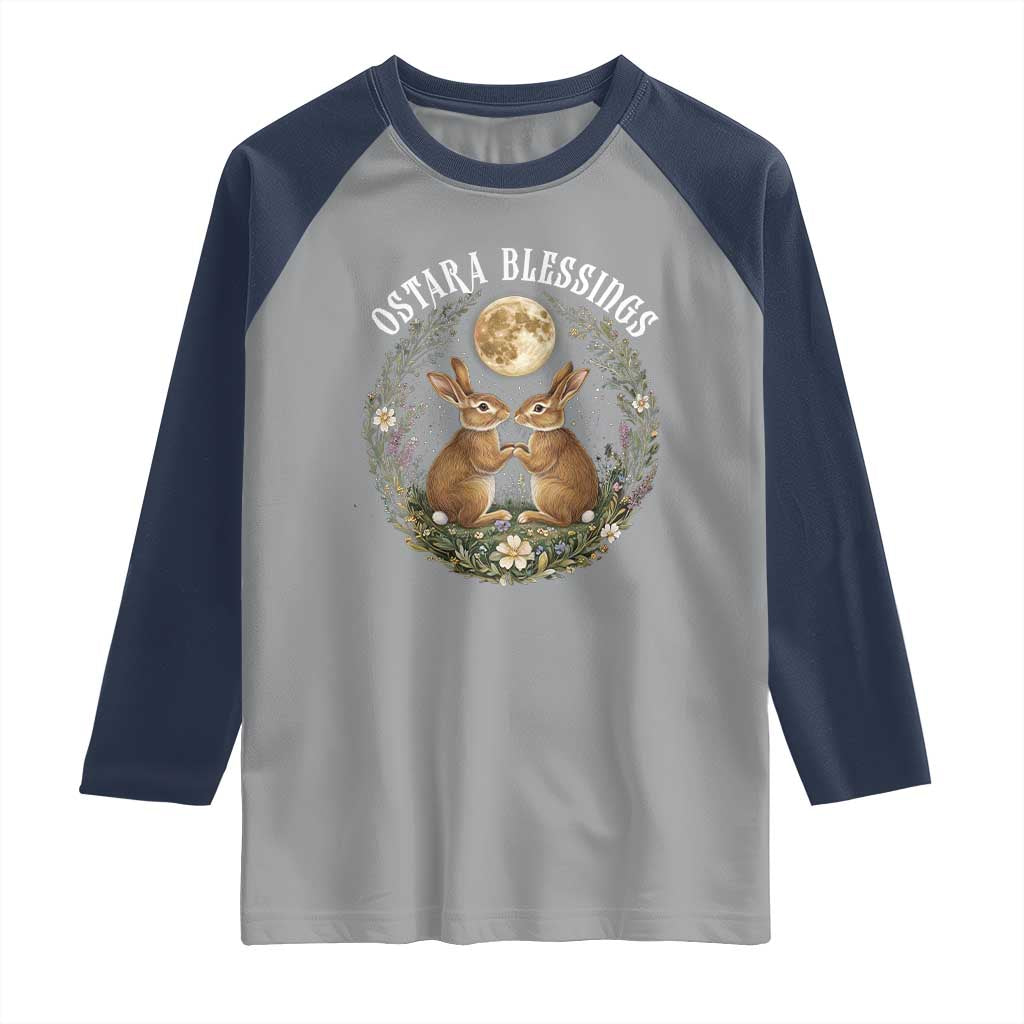 Ostara Blessing Pagan Eostre Easter Day Raglan Shirt Spring Moon Rabbit Spring Equinox Festival