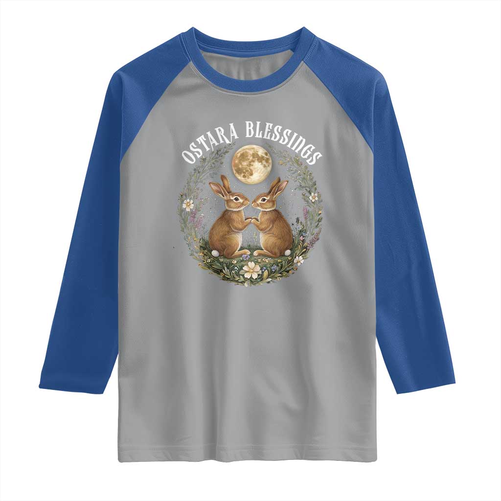 Ostara Blessing Pagan Eostre Easter Day Raglan Shirt Spring Moon Rabbit Spring Equinox Festival