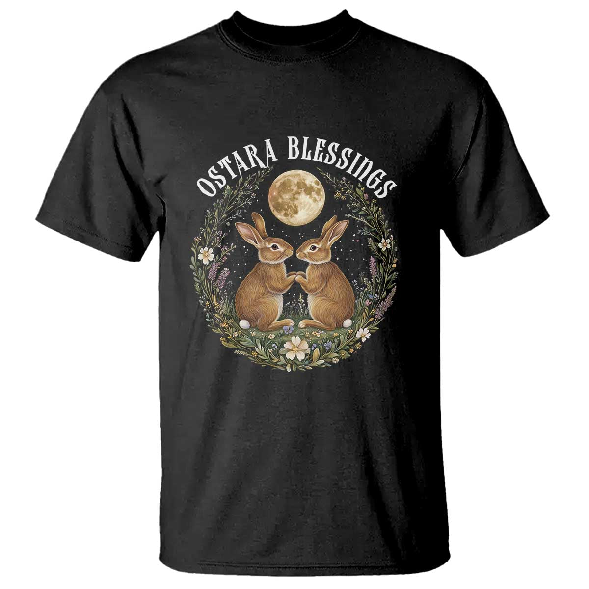 Ostara Blessing Pagan Eostre Easter Day T Shirt Spring Moon Rabbit Spring Equinox Festival