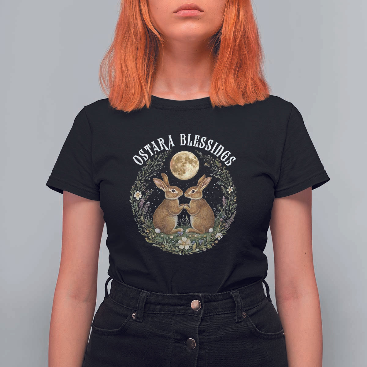 Ostara Blessing Pagan Eostre Easter Day T Shirt For Women Spring Moon Rabbit Spring Equinox Festival