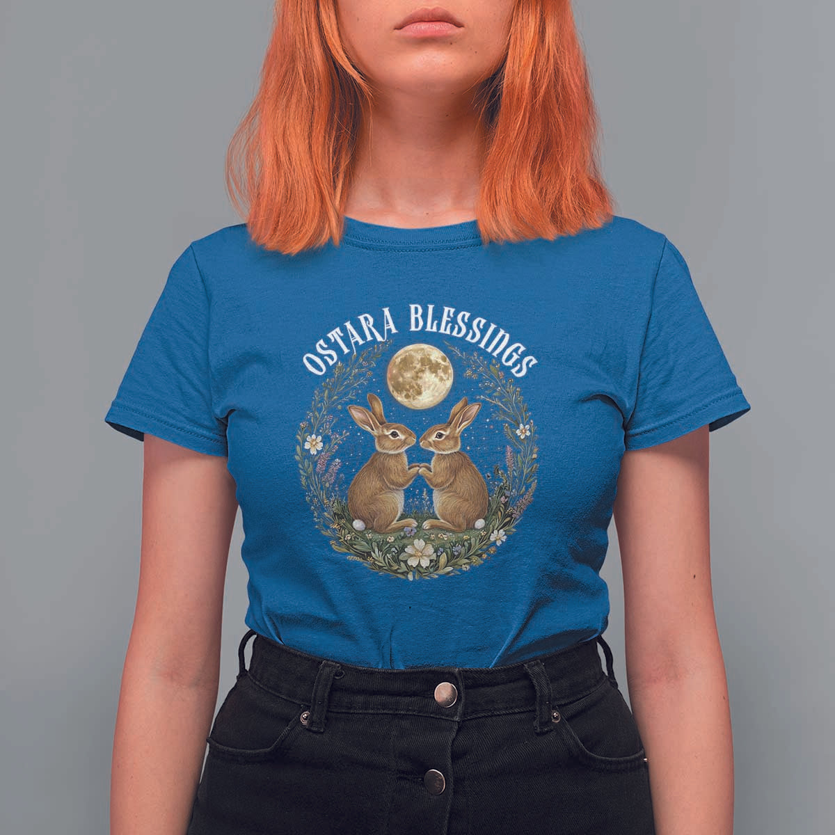 Ostara Blessing Pagan Eostre Easter Day T Shirt For Women Spring Moon Rabbit Spring Equinox Festival