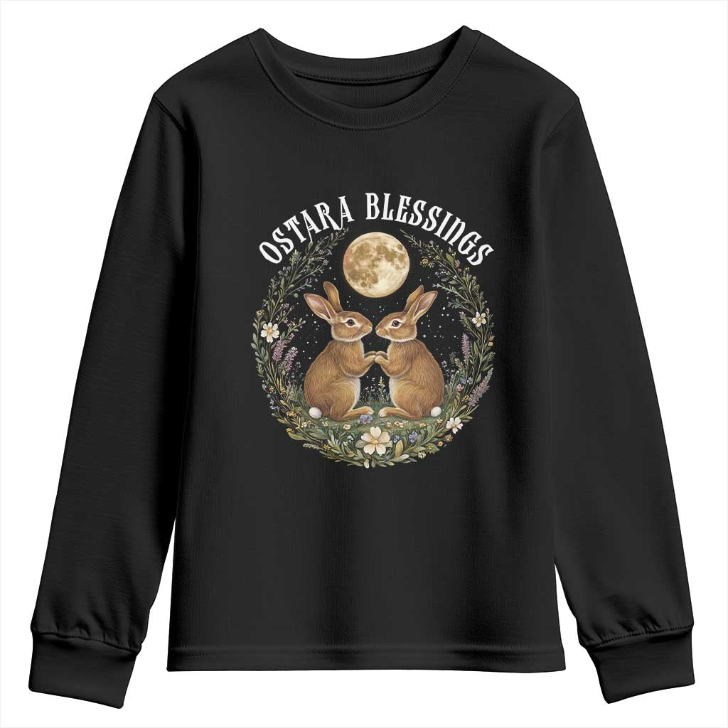 Ostara Blessing Pagan Eostre Easter Day Youth Sweatshirt Spring Moon Rabbit Spring Equinox Festival