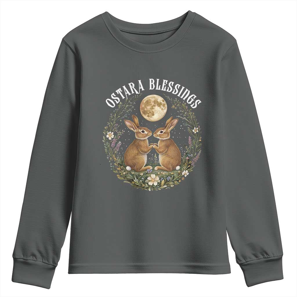 Ostara Blessing Pagan Eostre Easter Day Youth Sweatshirt Spring Moon Rabbit Spring Equinox Festival