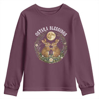 Ostara Blessing Pagan Eostre Easter Day Youth Sweatshirt Spring Moon Rabbit Spring Equinox Festival
