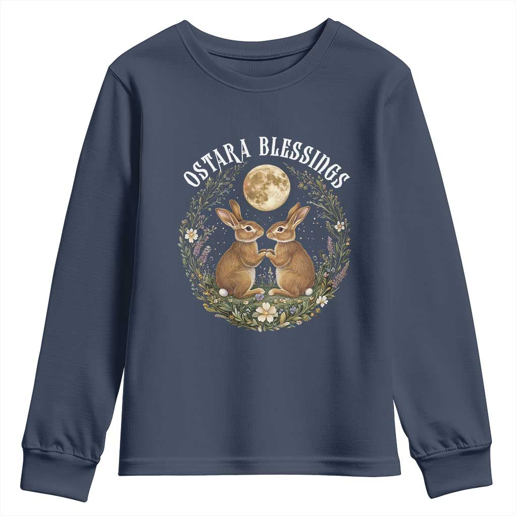 Ostara Blessing Pagan Eostre Easter Day Youth Sweatshirt Spring Moon Rabbit Spring Equinox Festival