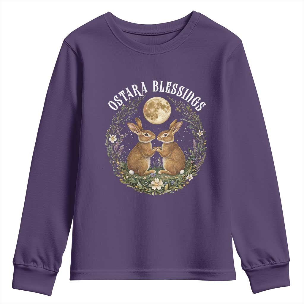 Ostara Blessing Pagan Eostre Easter Day Youth Sweatshirt Spring Moon Rabbit Spring Equinox Festival