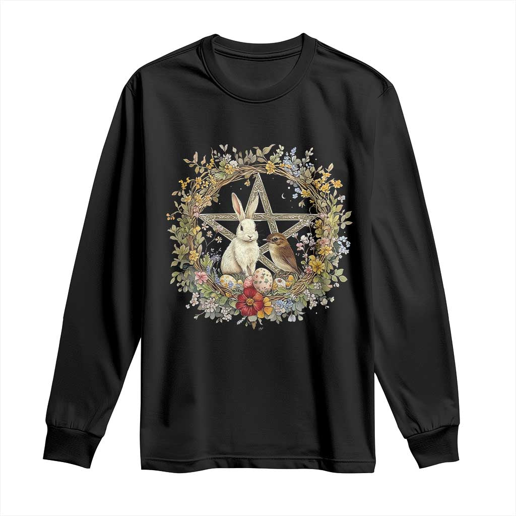 Ostara Blessing Pagan Eostre Easter Day Long Sleeve Shirt Rabbit Bird Wiccan Pentagram