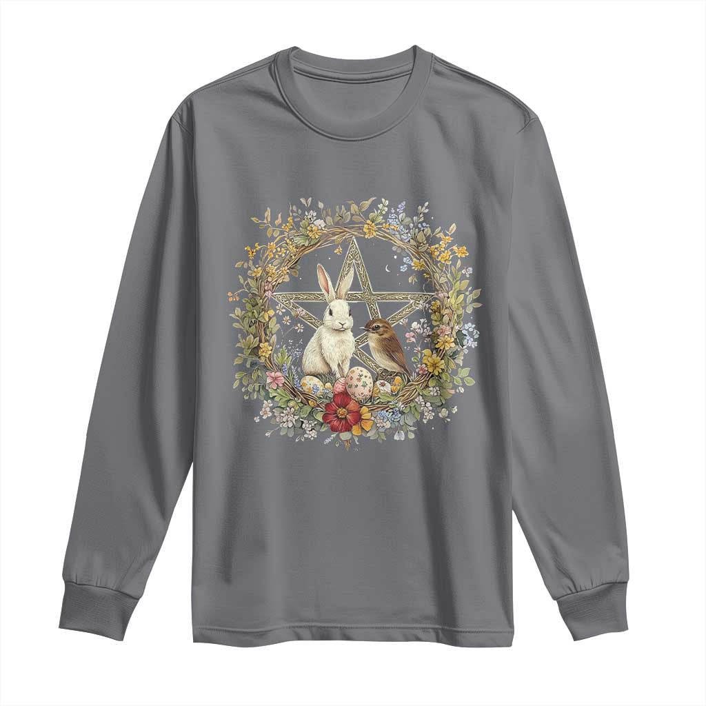 Ostara Blessing Pagan Eostre Easter Day Long Sleeve Shirt Rabbit Bird Wiccan Pentagram