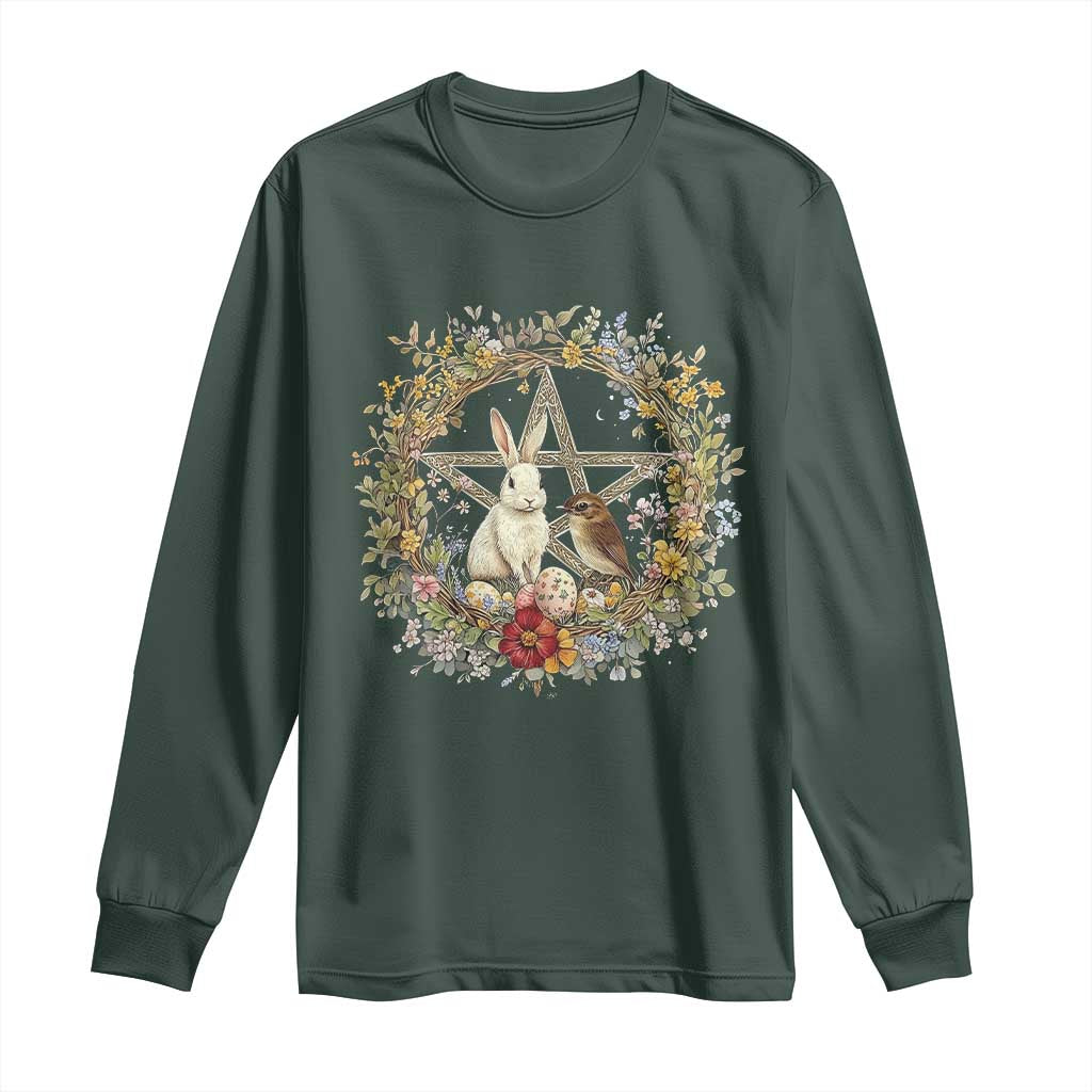 Ostara Blessing Pagan Eostre Easter Day Long Sleeve Shirt Rabbit Bird Wiccan Pentagram