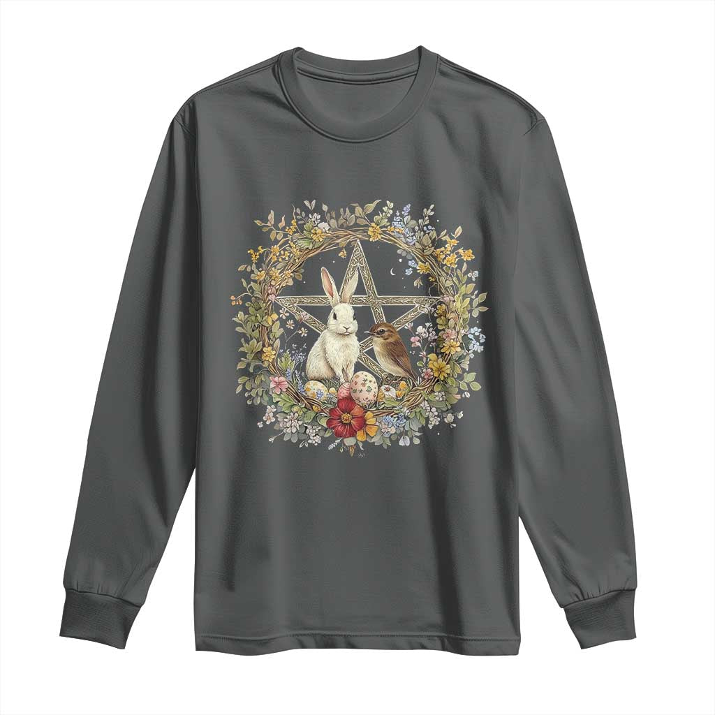 Ostara Blessing Pagan Eostre Easter Day Long Sleeve Shirt Rabbit Bird Wiccan Pentagram