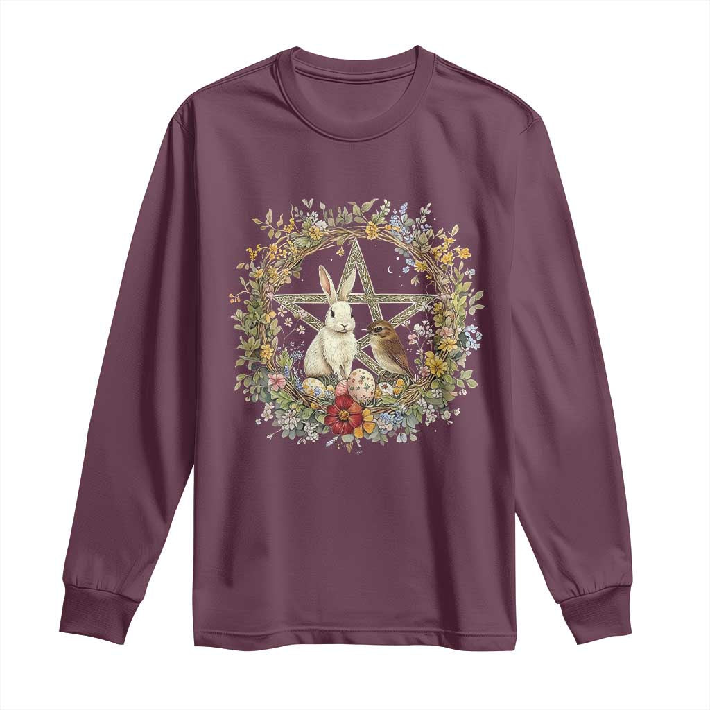 Ostara Blessing Pagan Eostre Easter Day Long Sleeve Shirt Rabbit Bird Wiccan Pentagram