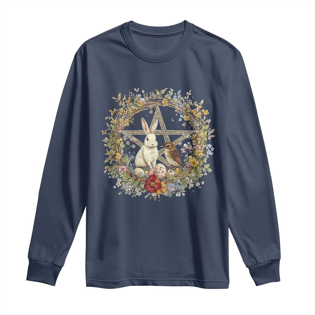 Ostara Blessing Pagan Eostre Easter Day Long Sleeve Shirt Rabbit Bird Wiccan Pentagram