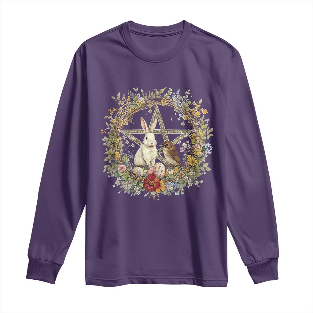 Ostara Blessing Pagan Eostre Easter Day Long Sleeve Shirt Rabbit Bird Wiccan Pentagram