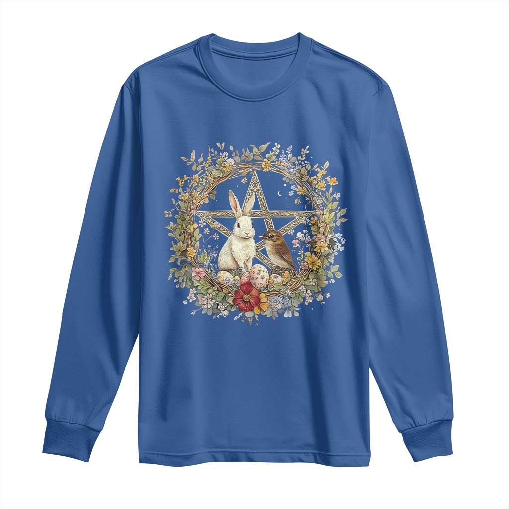 Ostara Blessing Pagan Eostre Easter Day Long Sleeve Shirt Rabbit Bird Wiccan Pentagram