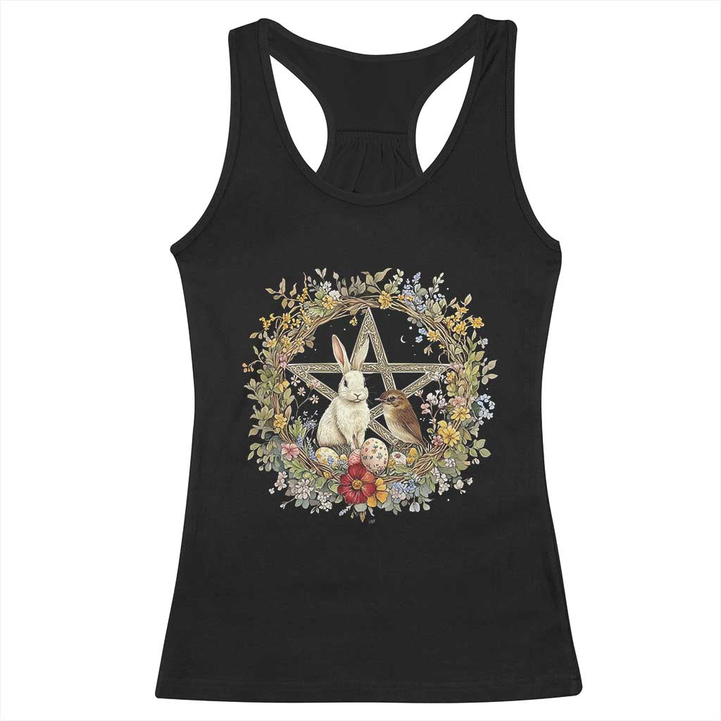 Ostara Blessing Pagan Eostre Easter Day Racerback Tank Top Rabbit Bird Wiccan Pentagram