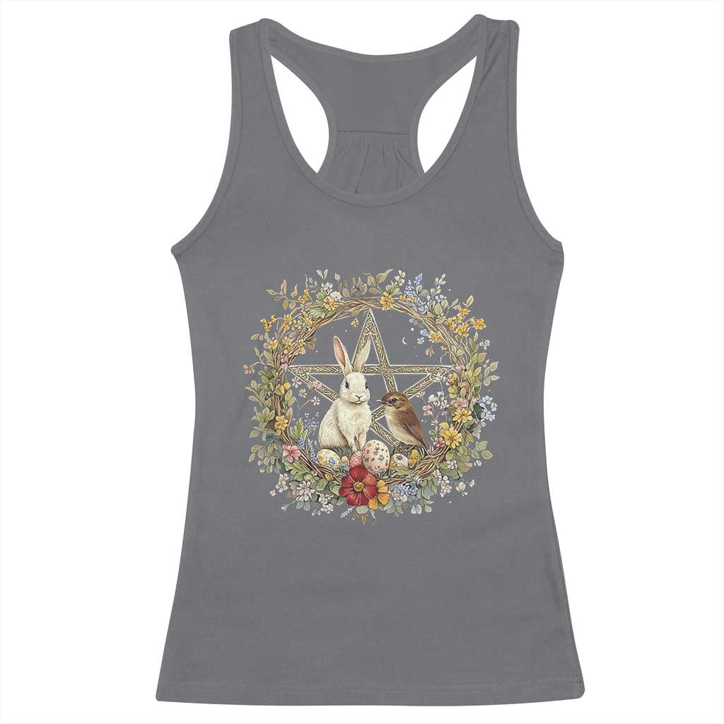 Ostara Blessing Pagan Eostre Easter Day Racerback Tank Top Rabbit Bird Wiccan Pentagram
