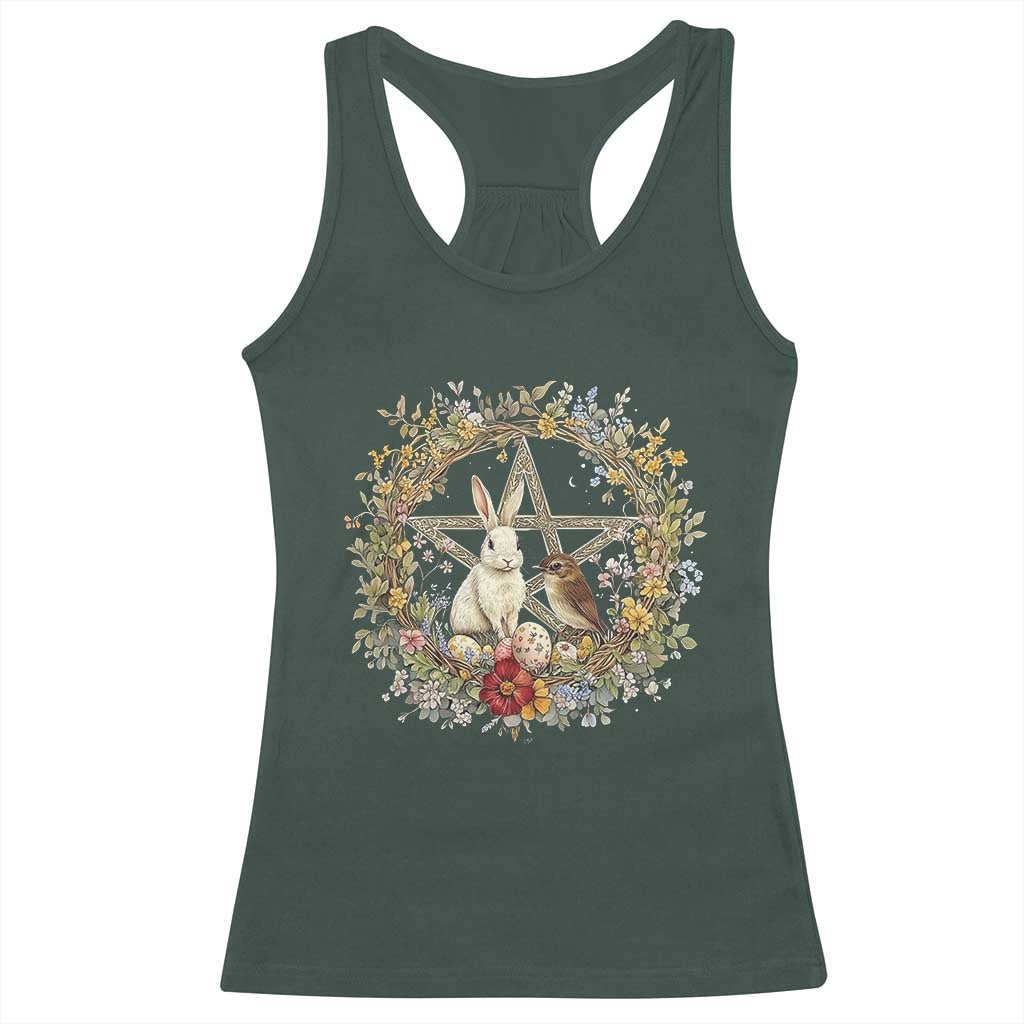 Ostara Blessing Pagan Eostre Easter Day Racerback Tank Top Rabbit Bird Wiccan Pentagram
