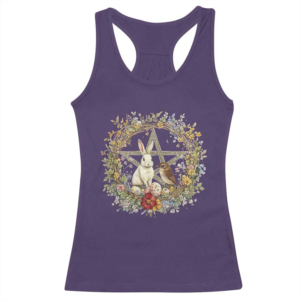 Ostara Blessing Pagan Eostre Easter Day Racerback Tank Top Rabbit Bird Wiccan Pentagram