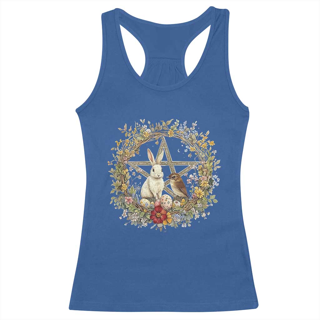 Ostara Blessing Pagan Eostre Easter Day Racerback Tank Top Rabbit Bird Wiccan Pentagram