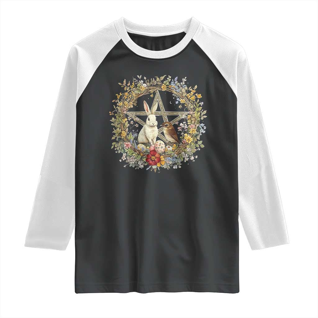 Ostara Blessing Pagan Eostre Easter Day Raglan Shirt Rabbit Bird Wiccan Pentagram