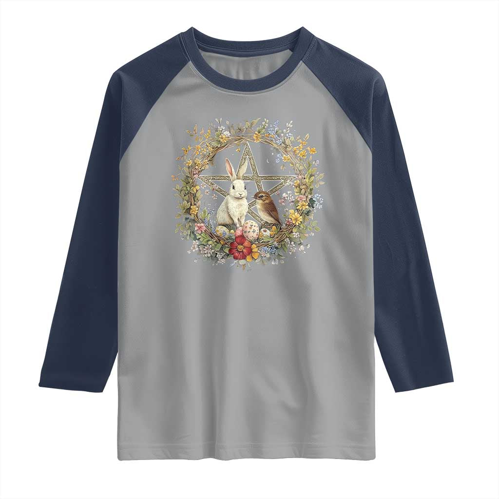 Ostara Blessing Pagan Eostre Easter Day Raglan Shirt Rabbit Bird Wiccan Pentagram