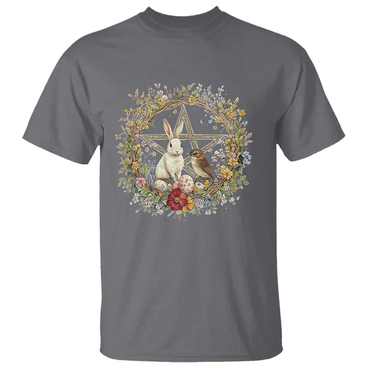Ostara Blessing Pagan Eostre Easter Day T Shirt Rabbit Bird Wiccan Pentagram