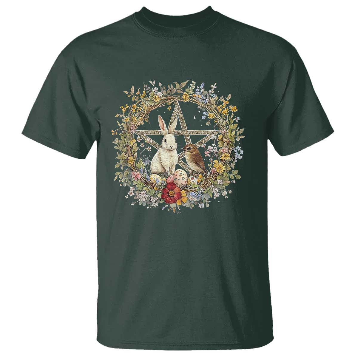 Ostara Blessing Pagan Eostre Easter Day T Shirt Rabbit Bird Wiccan Pentagram