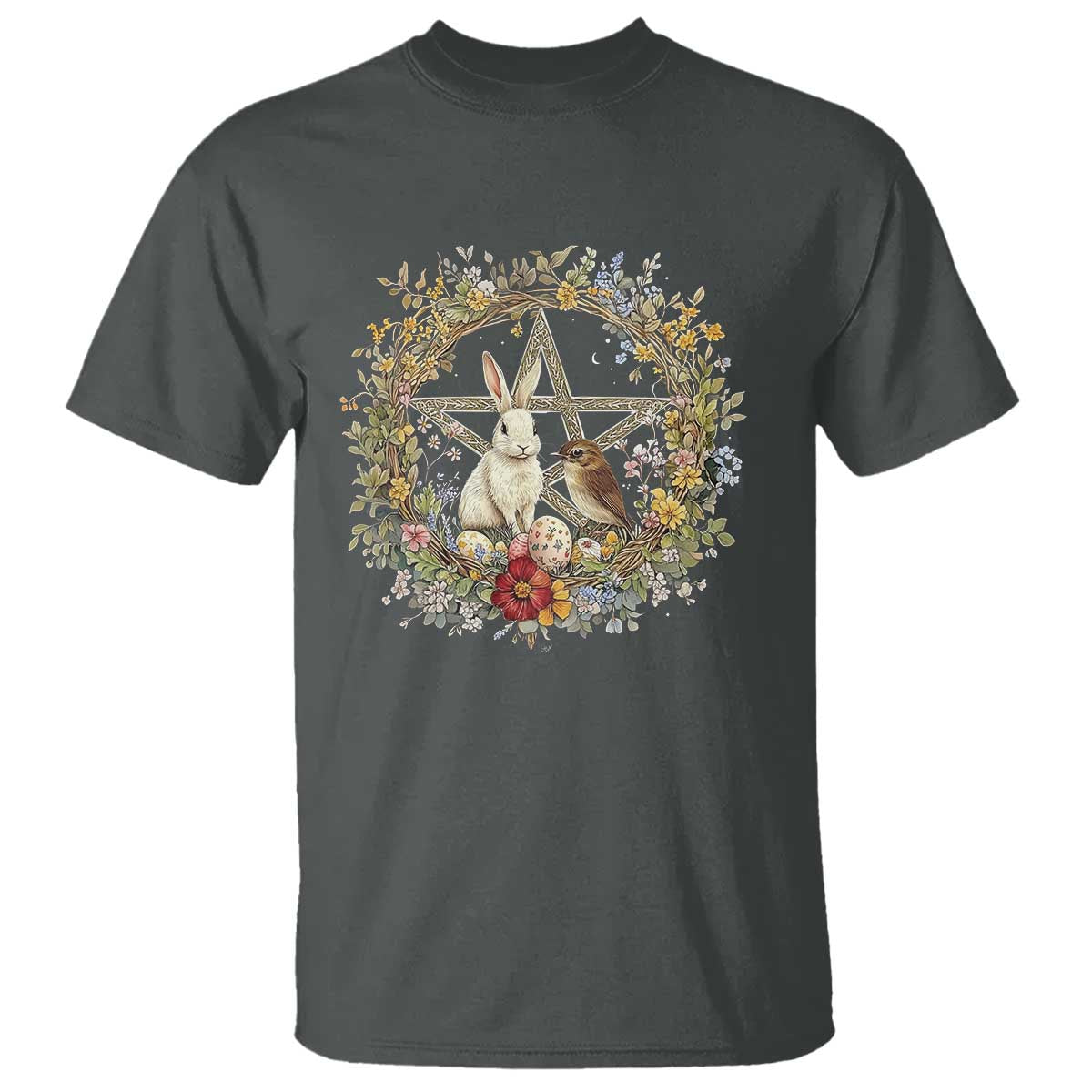 Ostara Blessing Pagan Eostre Easter Day T Shirt Rabbit Bird Wiccan Pentagram
