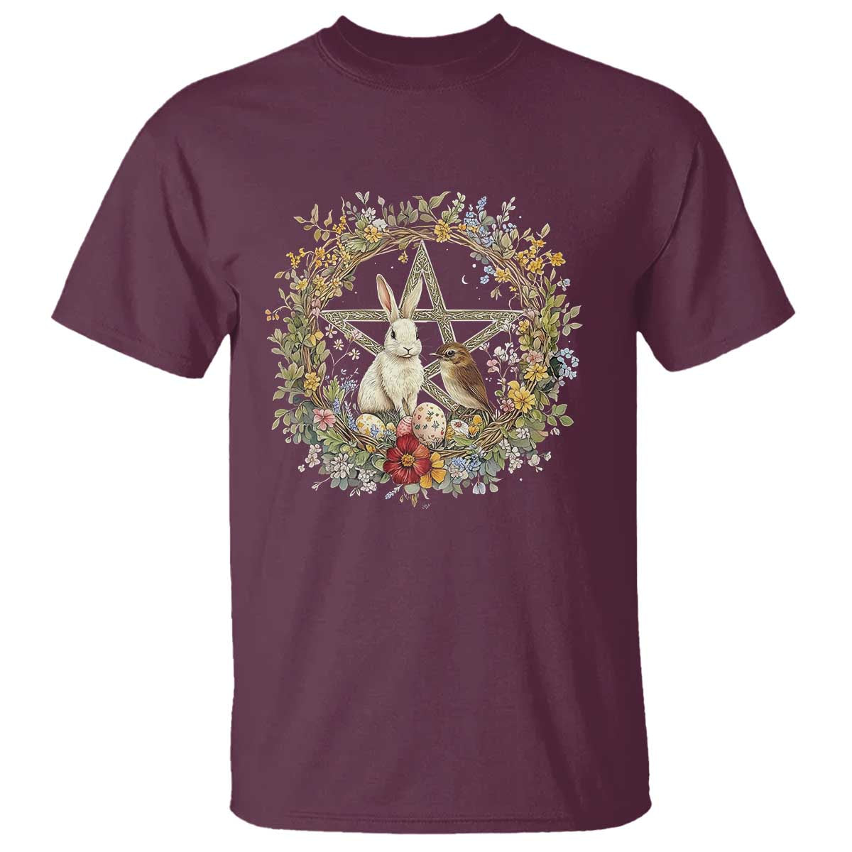 Ostara Blessing Pagan Eostre Easter Day T Shirt Rabbit Bird Wiccan Pentagram