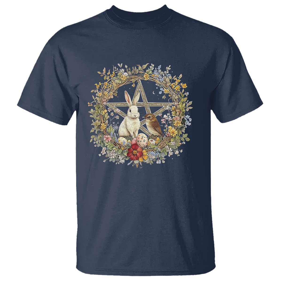 Ostara Blessing Pagan Eostre Easter Day T Shirt Rabbit Bird Wiccan Pentagram