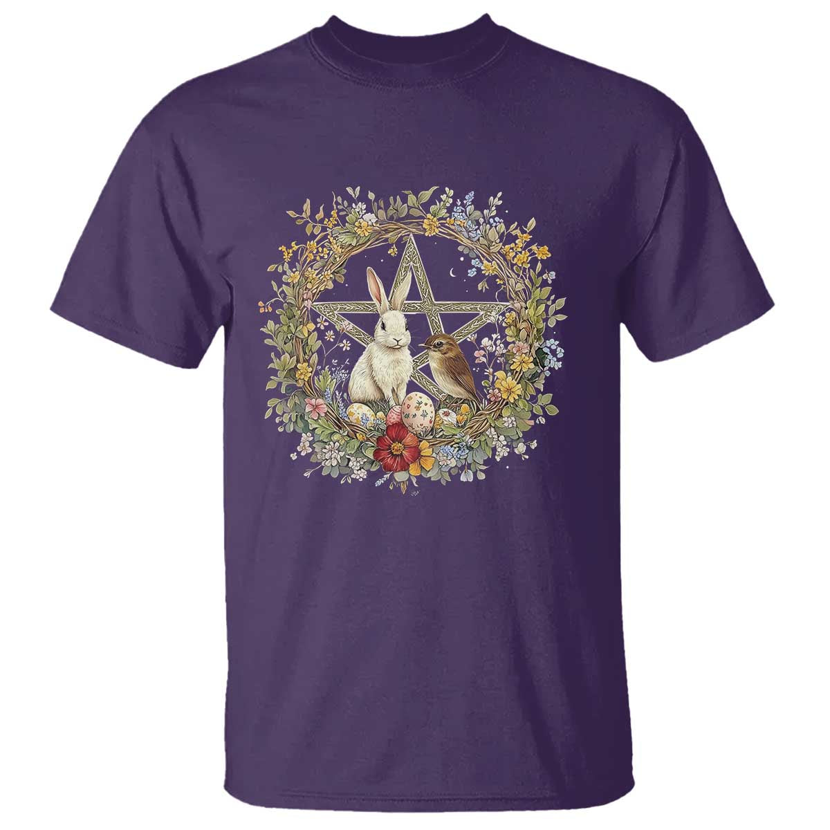 Ostara Blessing Pagan Eostre Easter Day T Shirt Rabbit Bird Wiccan Pentagram