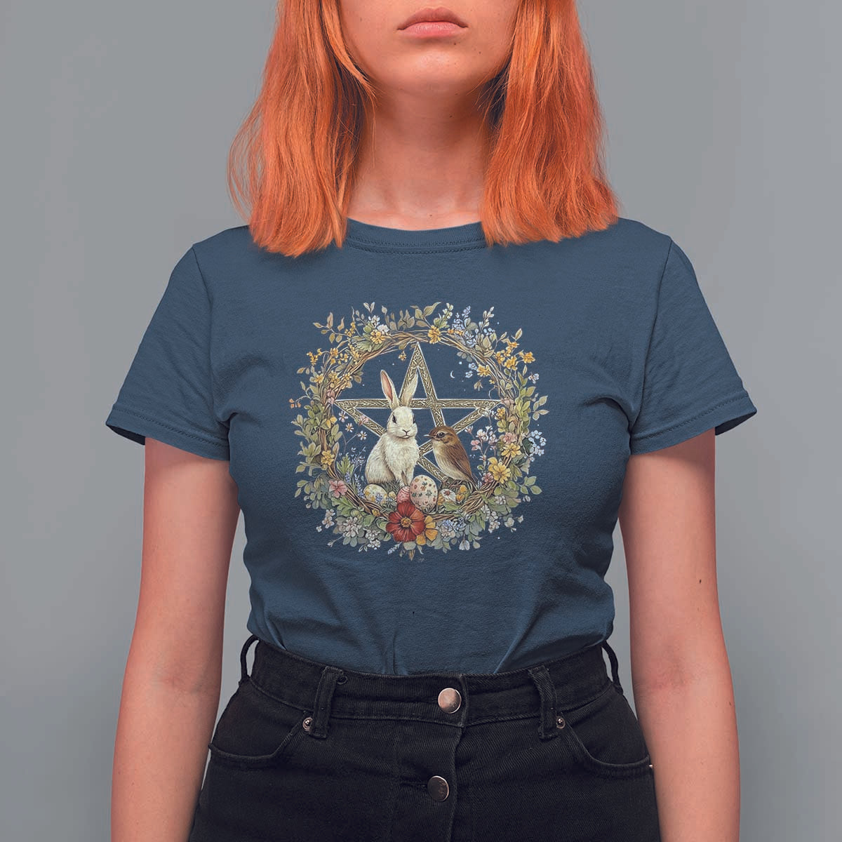 Ostara Blessing Pagan Eostre Easter Day T Shirt For Women Rabbit Bird Wiccan Pentagram