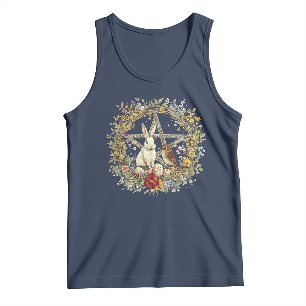 Ostara Blessing Pagan Eostre Easter Day Tank Top Rabbit Bird Wiccan Pentagram